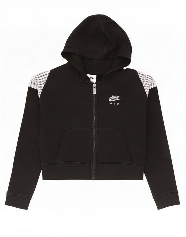 Nike Mädchen Crop Zip Hoodie Pullover 12–13 Jahre Large Schwarz Colourblock