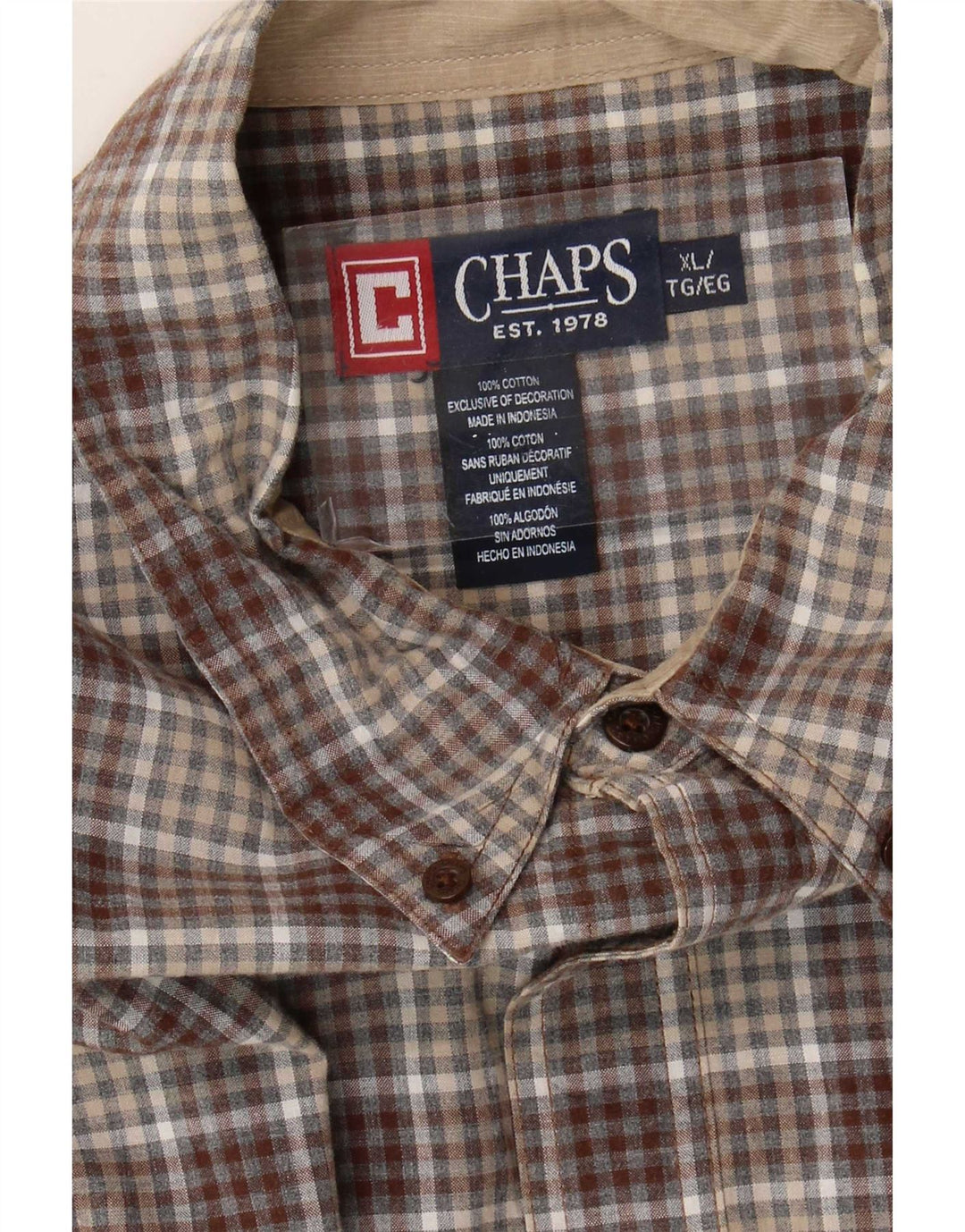 Chaps Herrenhemd XL, braun kariert, Baumwolle
