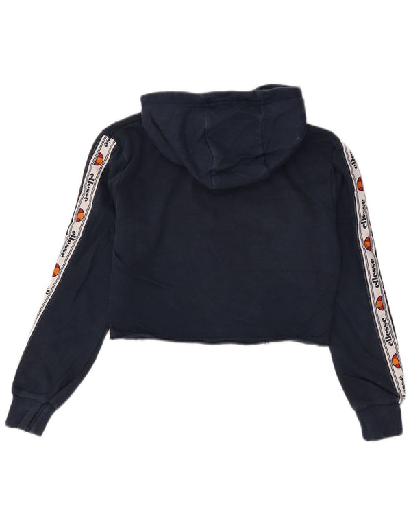 Ellesse Womens Graphic Crop Hoodie Jumper UK 4 XS Navy Blue Colourblock