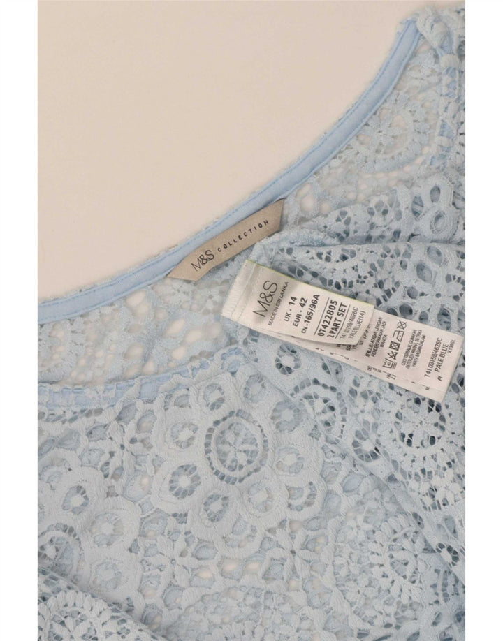 Marks & Spencer Damen-Blusenoberteil, Gr. 44, groß, blau geblümt, Polyamid
