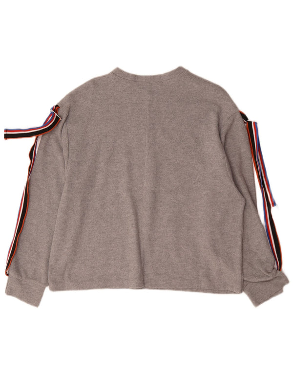 Zara Damen Top Langarm UK 14 Mittelgraues Polyester