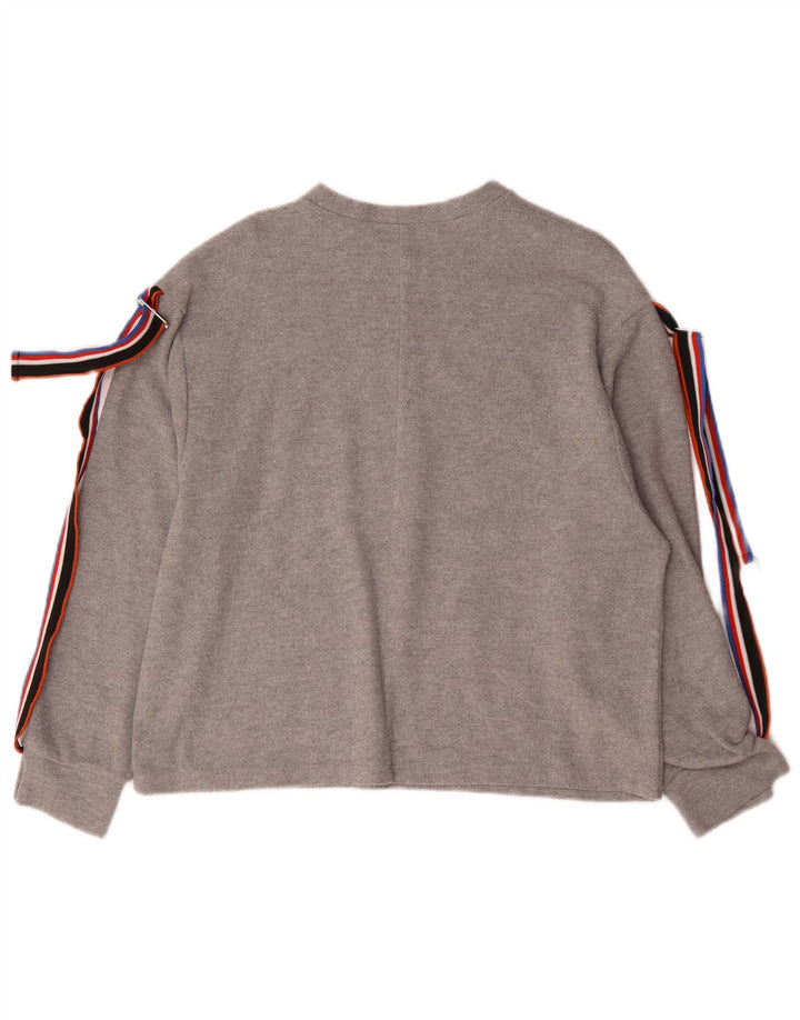 Zara Damen Top Langarm UK 14 Mittelgraues Polyester