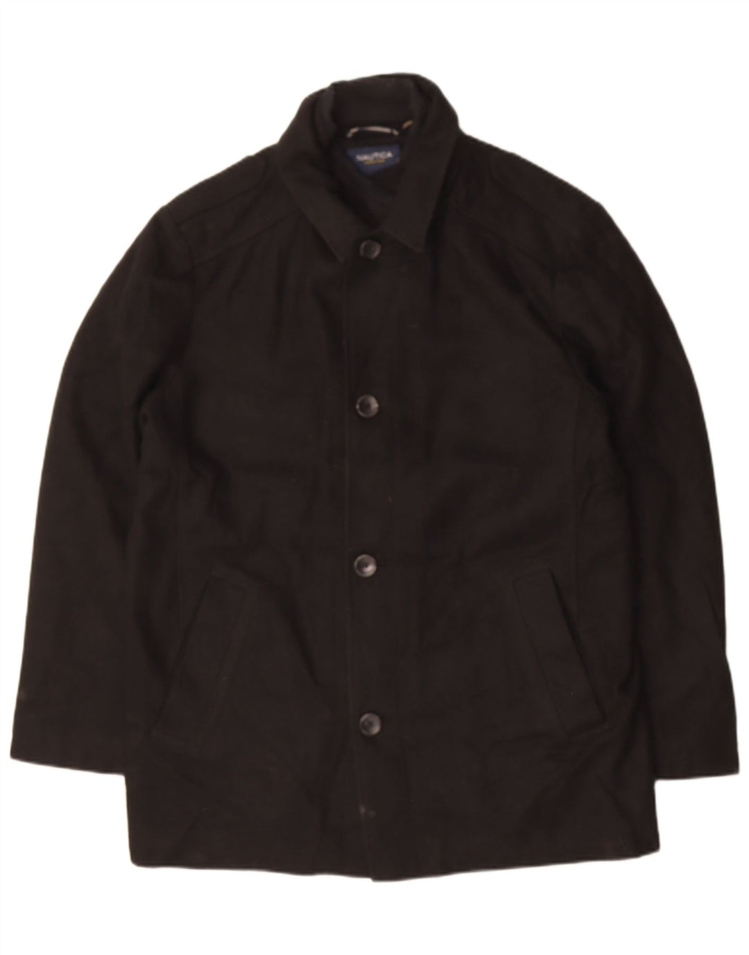 NAUTICA Mens Overcoat UK 40 Large Black Wool