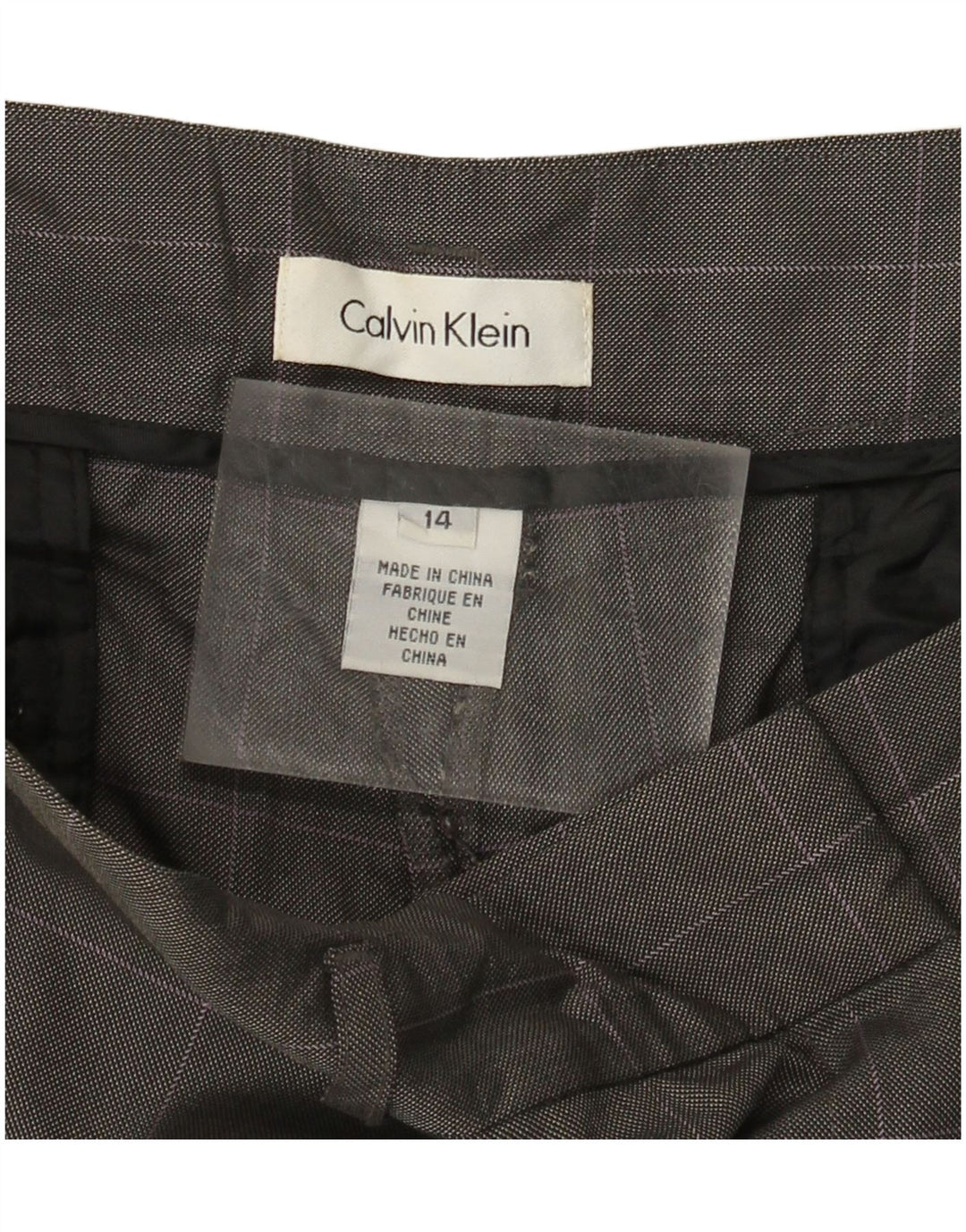 Calvin Klein Damen gerade Anzughose US 14 XL W36 L30 grau karierte Wolle