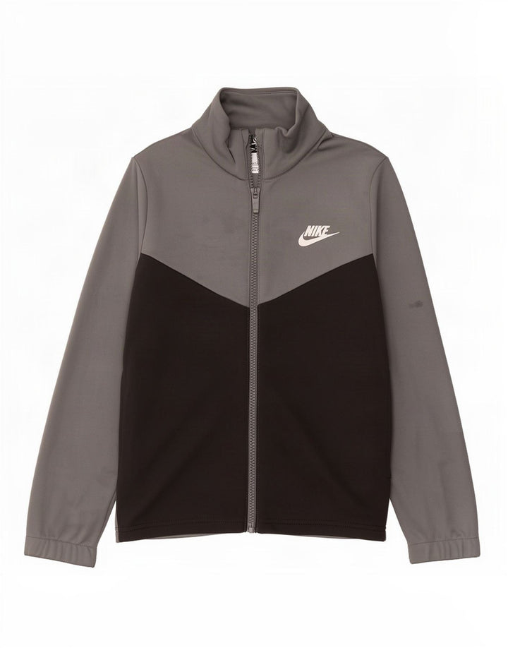 Nike Jungen-Trainingsanzugoberteil mit Grafik, 8–9 Jahre, Größe S, Grau, Farbblock