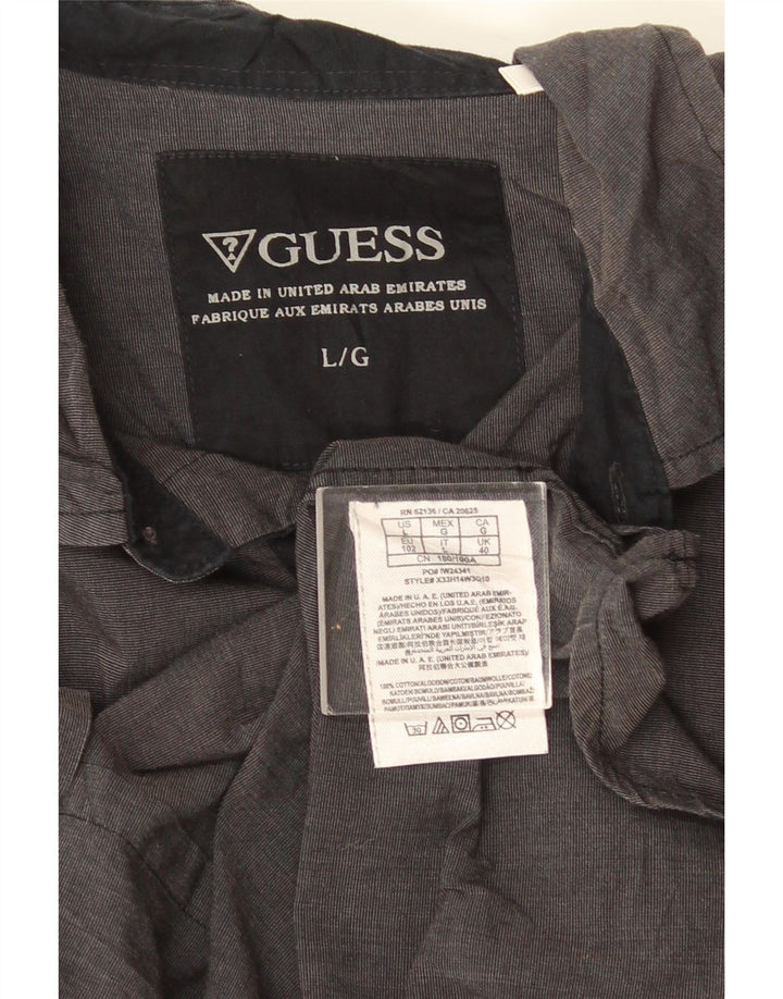 Guess Herren-Kurzarmhemd, groß, aus grauer Baumwolle