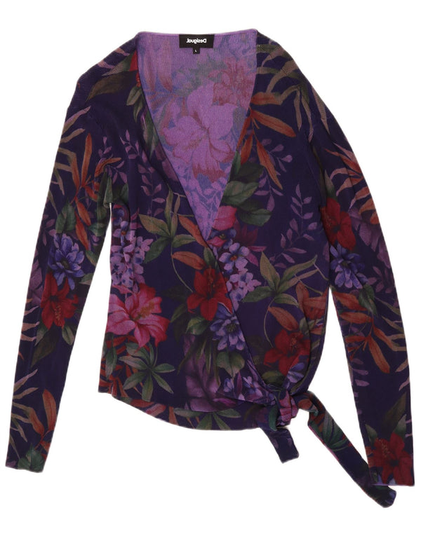 Desigual Damen-Wickel-Cardigan-Oberteil, Gr. 44, Größe L, Lila, Blumenmuster