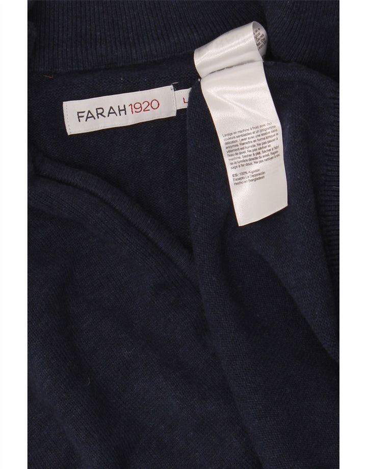 Farah Herren-Pullover mit Reißverschluss am Hals, groß, marineblaue Baumwolle