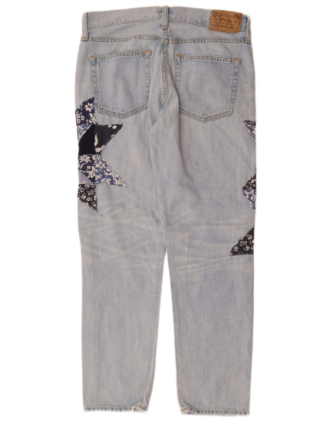 POLO RALPH LAUREN Damen Straight Jeans W26 L26 Blaue Patchwork-Baumwolle