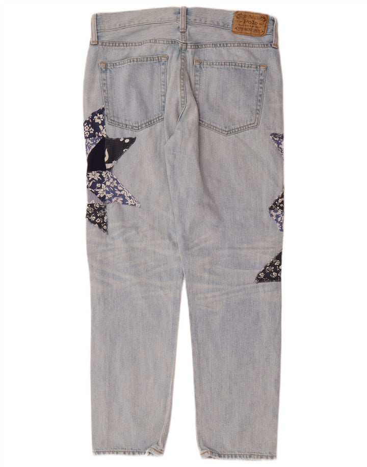 POLO RALPH LAUREN Damen Straight Jeans W26 L26 Blaue Patchwork-Baumwolle