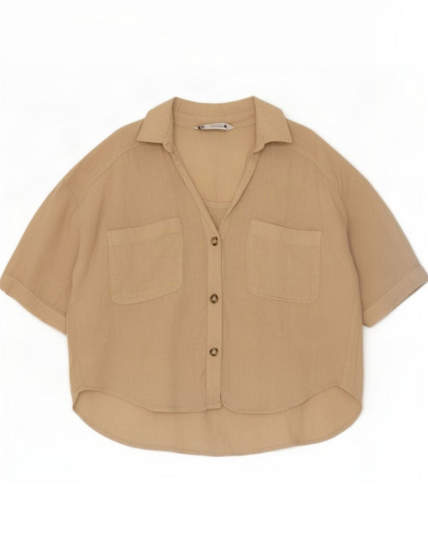 Zara Damen-Hemd mit 3/4-Ärmeln, UK 14, Mittelbeige