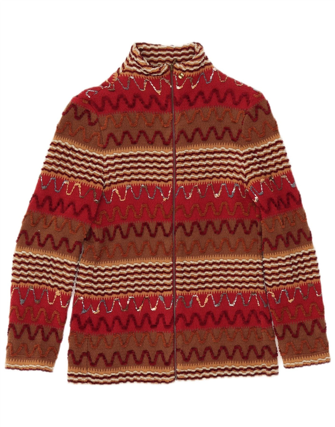 JEAN CLAIRE Damen-Strickjacke, Gr. 8, klein, rot gestreift, Acryl