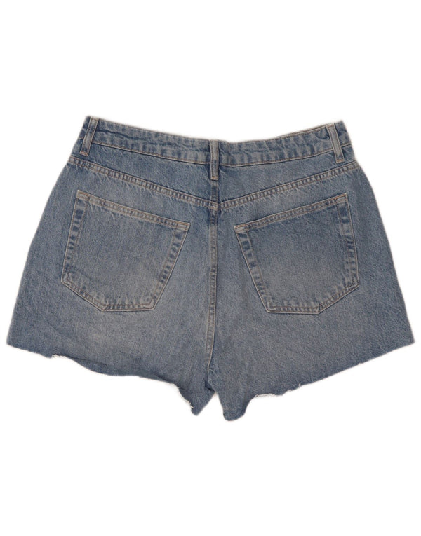 Topshop Damen Distressed Denim-Shorts mit hoher Taille, UK 14, Größe L W32, Blau
