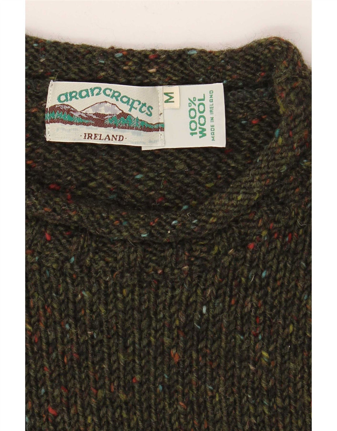 Aran Crafts Herren-Pullover mit U-Boot-Ausschnitt, mittlerer Khaki-gefleckter Wolle