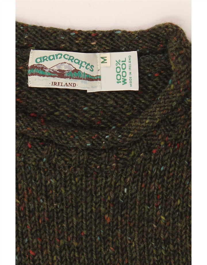 Aran Crafts Herren-Pullover mit U-Boot-Ausschnitt, mittlerer Khaki-gefleckter Wolle