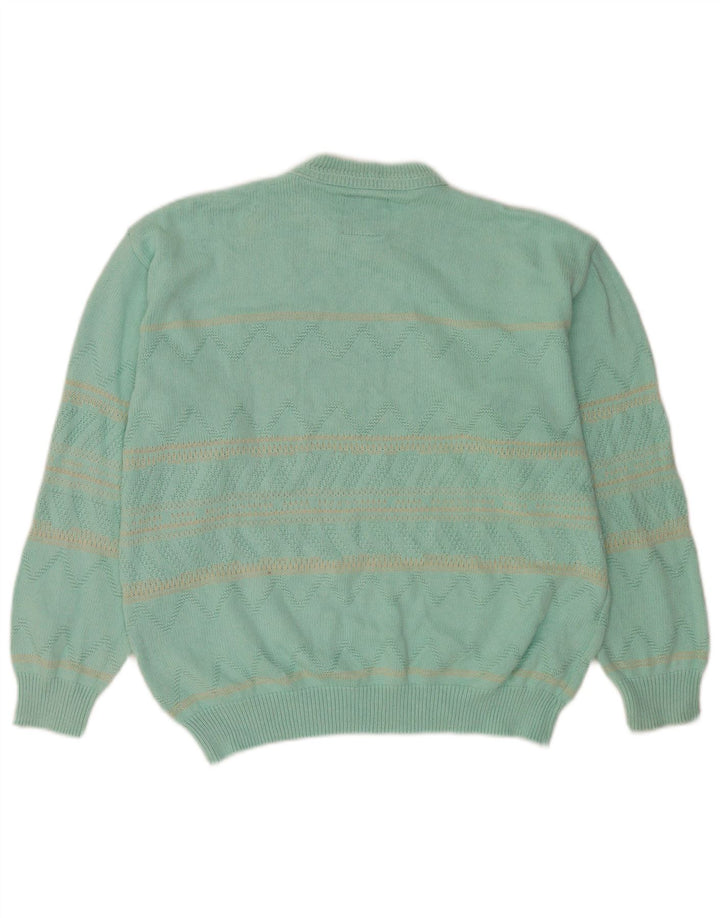 NORTH POLE Herren-Pullover mit Rundhalsausschnitt, groß, türkis, gestreift, Baumwolle