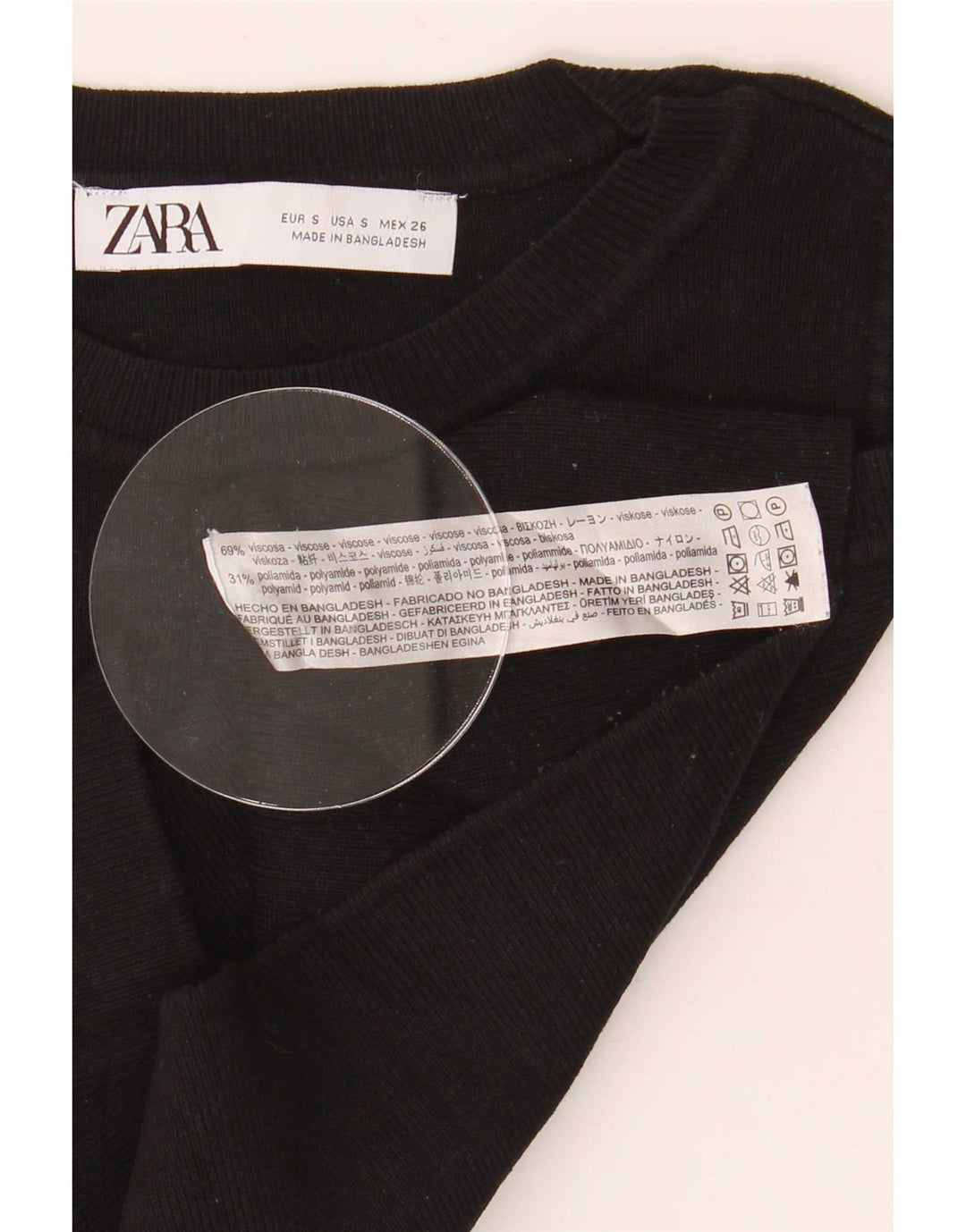 Zara Damen Crop Vest Top UK 8 Small Schwarze Viskose