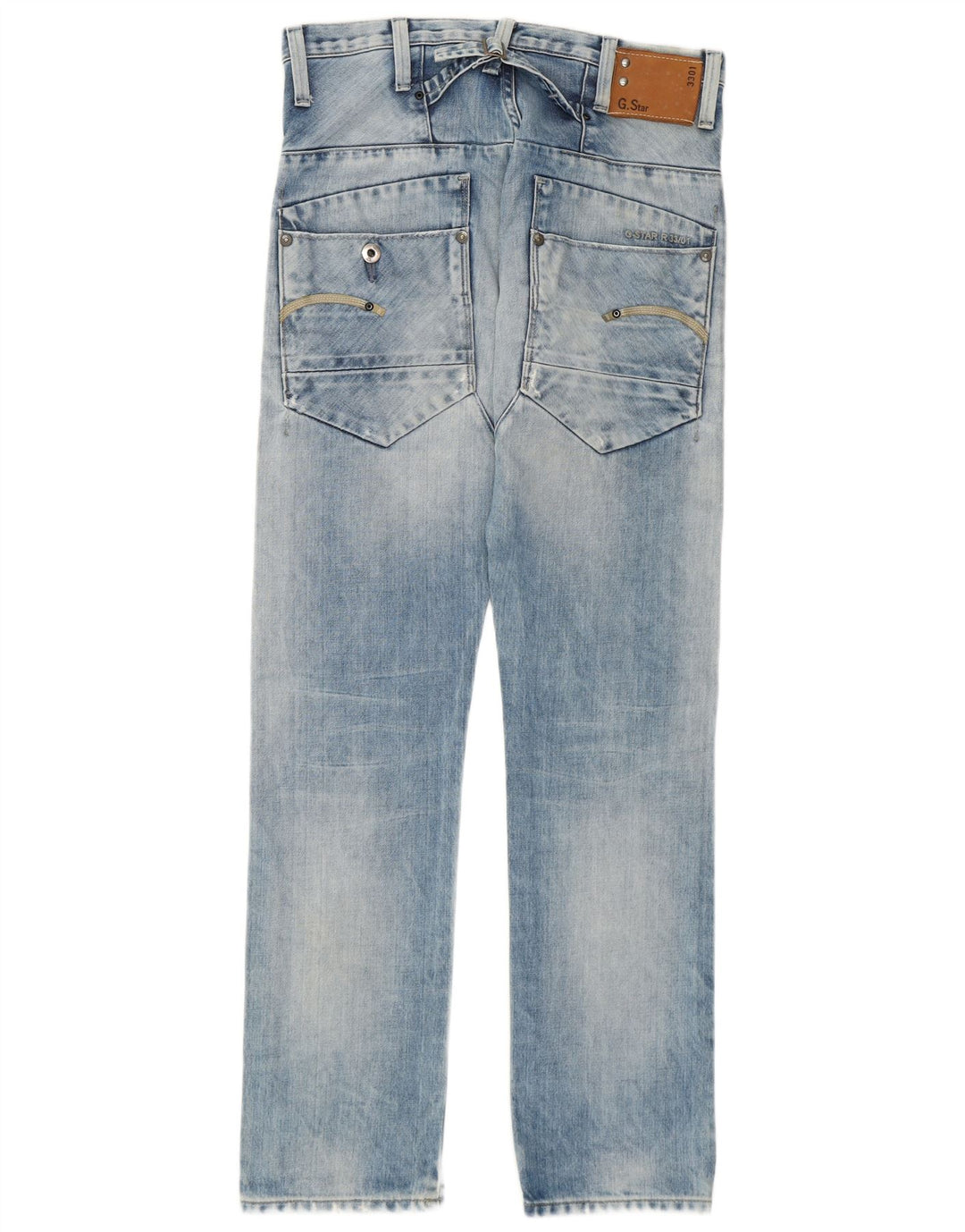 G-Star Herren 3301 Distressed Straight Jeans W30 L32 Blaue Baumwolle