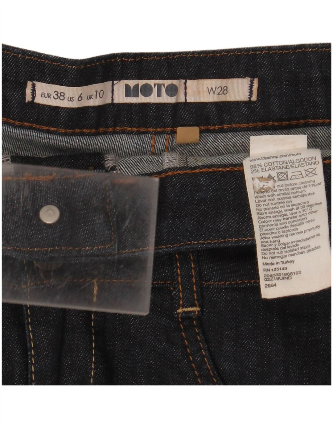 MOTO Damen-Jeansshorts mit hoher Taille, UK 10, Größe S, W28, Marineblau, Baumwolle
