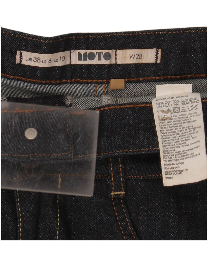 MOTO Damen-Jeansshorts mit hoher Taille, UK 10, Größe S, W28, Marineblau, Baumwolle
