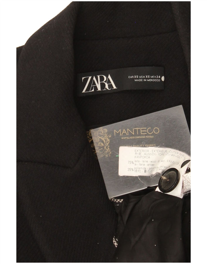 Zara Damen Mantel UK 6 XS Schwarze Wolle