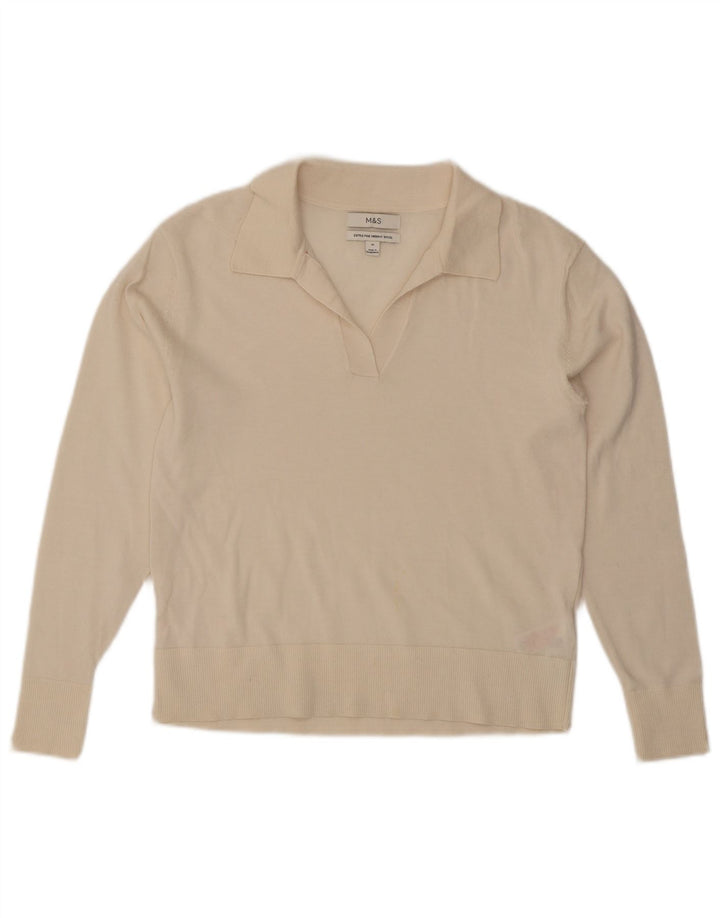 Marks & Spencer Damen-Pullover mit Polokragen, Gr. 12, Mittel, gebrochenes Weiß