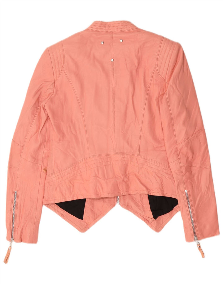 Be Edgy Crop-Lederjacke für Damen, UK 14, großes rosafarbenes Leder
