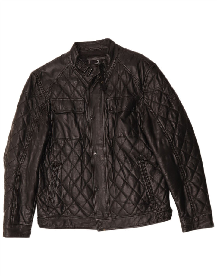 Vintage Herren gesteppte Lederjacke IT 50 großes schwarzes Leder