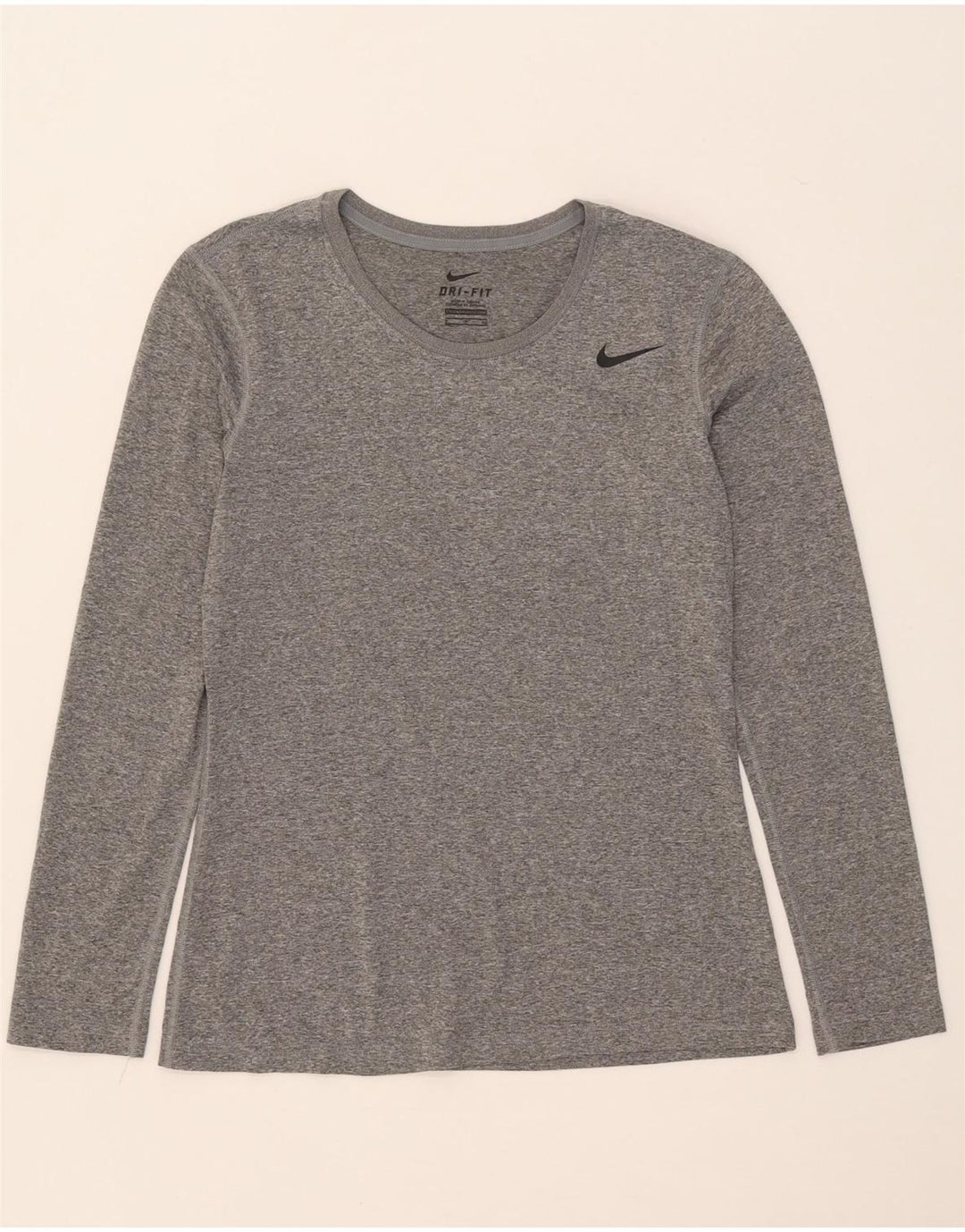 NIKE Damen Dri Fit Top Langarm UK 10 Small Grau geflecktes Polyester