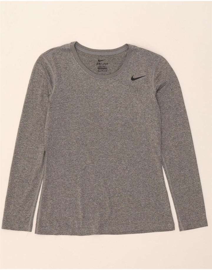 NIKE Damen Dri Fit Top Langarm UK 10 Small Grau geflecktes Polyester