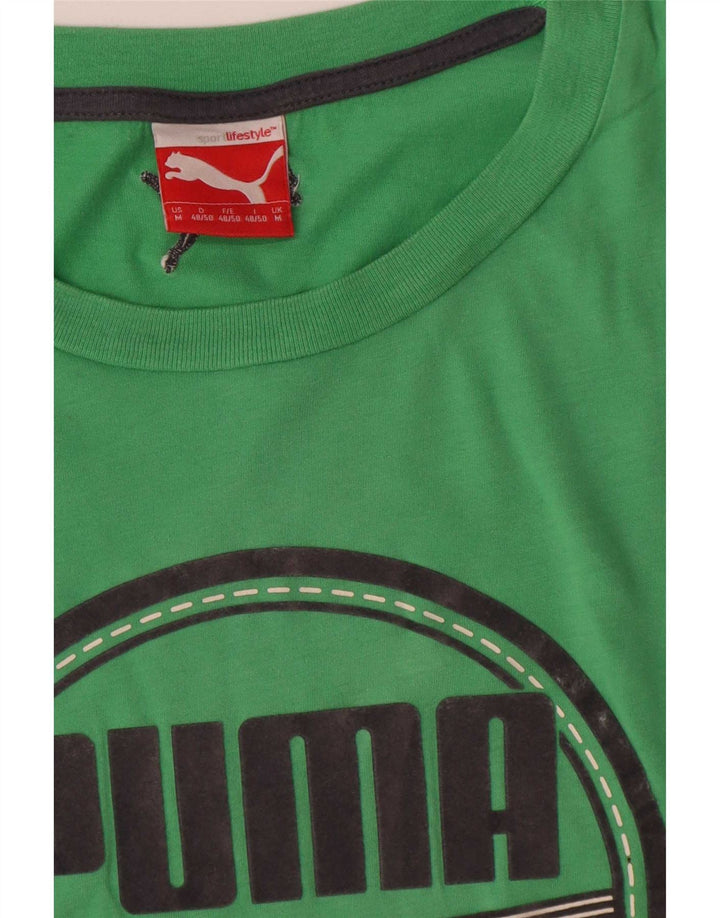 Puma Herren Grafik-T-Shirt-Oberteil aus mittelgrüner Colourblock-Baumwolle