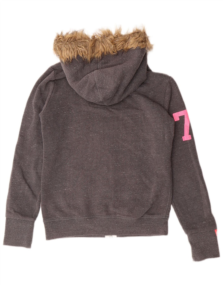 Superdry Damen-Kapuzenpullover mit grafischem Reißverschluss, Gr. 8, Grau, Baumwolle