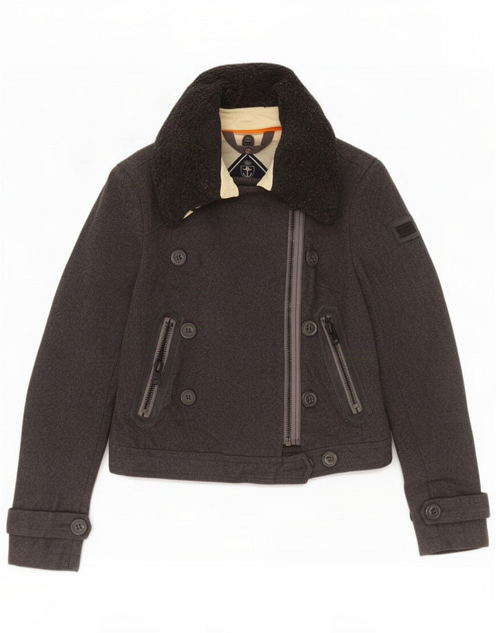 Superdry Damen Bomberjacke UK 14 Mittelgraue Wolle
