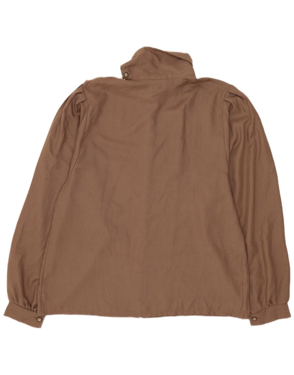 Vintage Damen Langarm-Bluse Top EU 44 XL Braunes Colourblock-Polyester