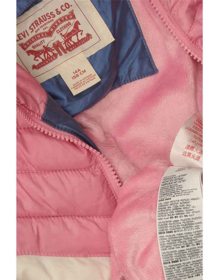 Levi's wattierte Mädchenjacke mit Kapuze, 13–14 Jahre, blaues Colourblock-Polyester