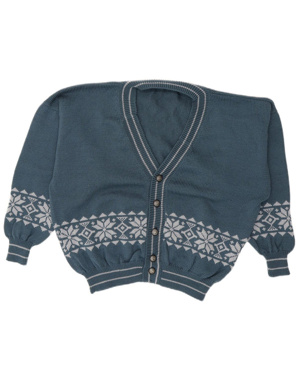 Vintage Damen Oversized Cardigan Pullover UK 16 Large Blue Fair Isle
