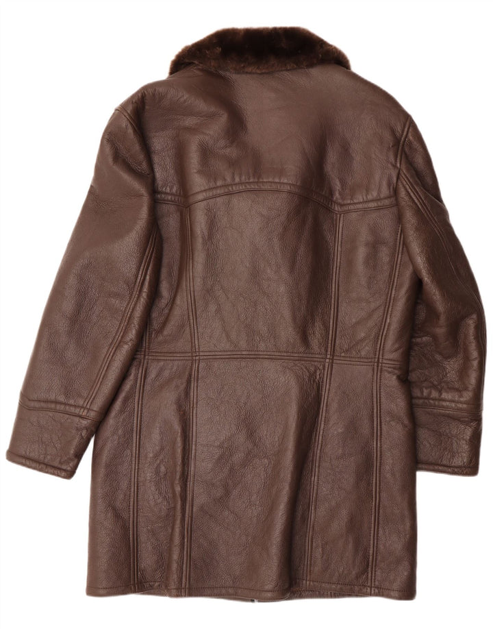 Vintage Herren Shearling Mantel UK 36 Kleines braunes Leder