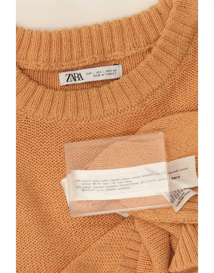 Zara Herren-Pullover mit Rundhalsausschnitt, groß, orangefarbene Baumwolle