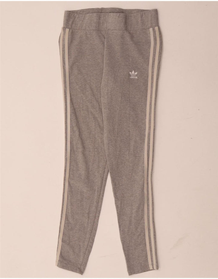 Adidas Damen Leggings UK 12 Mittelgrau gefleckte Baumwolle