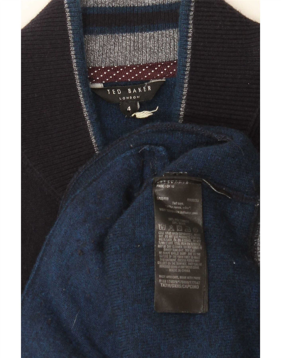 Ted Baker Herren-Strickjacke, Größe 4, groß, marineblaues Polyamid