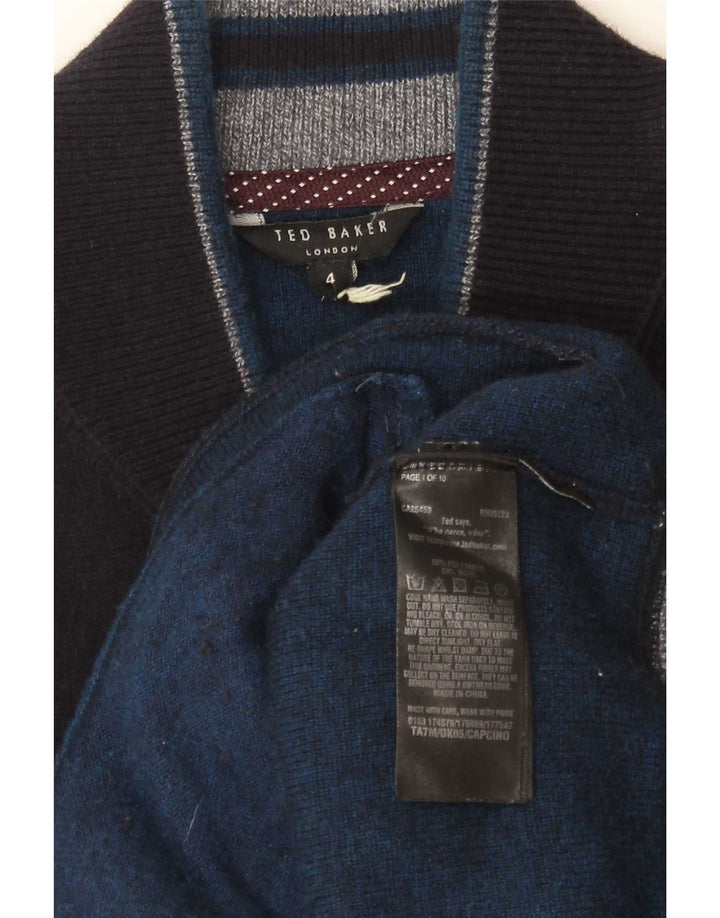 Ted Baker Herren-Strickjacke, Größe 4, groß, marineblaues Polyamid