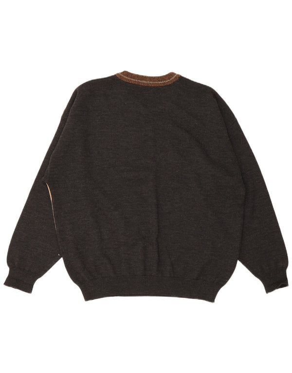 Vintage Mens Crew Neck Jumper Sweater XL Multicoloured Colourblock Wool