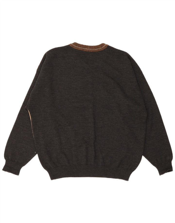 Vintage Herren-Pullover mit Rundhalsausschnitt, XL, mehrfarbig, Colourblock-Wolle