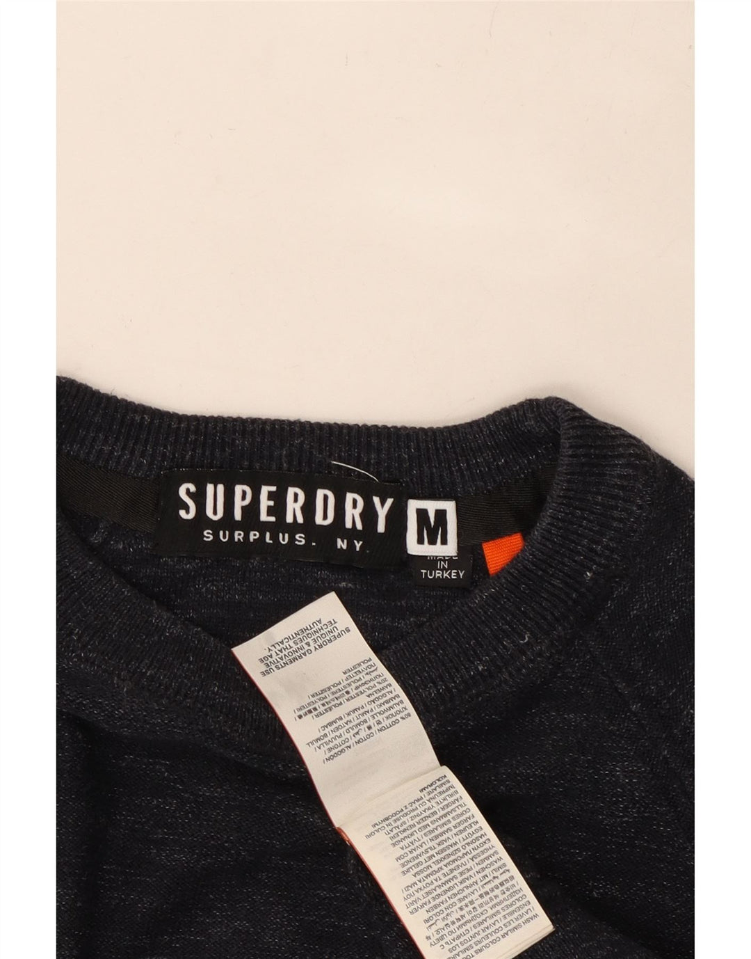 SUPERDRY Mens Boat Neck Jumper Sweater Medium Navy Blue Flecked Cotton Vintage Superdry and Second-Hand Superdry from Messina Hembry 