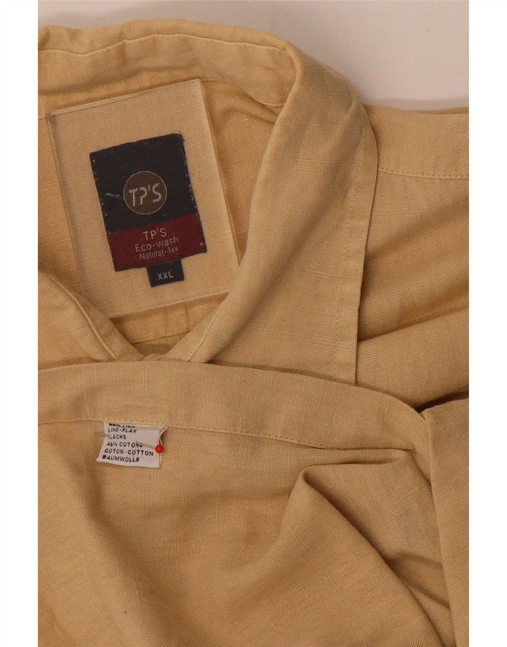 Vintage Herren Kurzarmhemd 2XL Beige Leinen