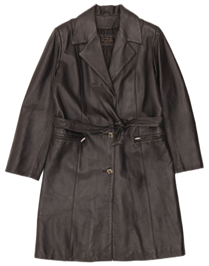 LAVORAZIONE ARTIGIANALE Damen Ledermantel IT 44 Mittelschwarzes Leder