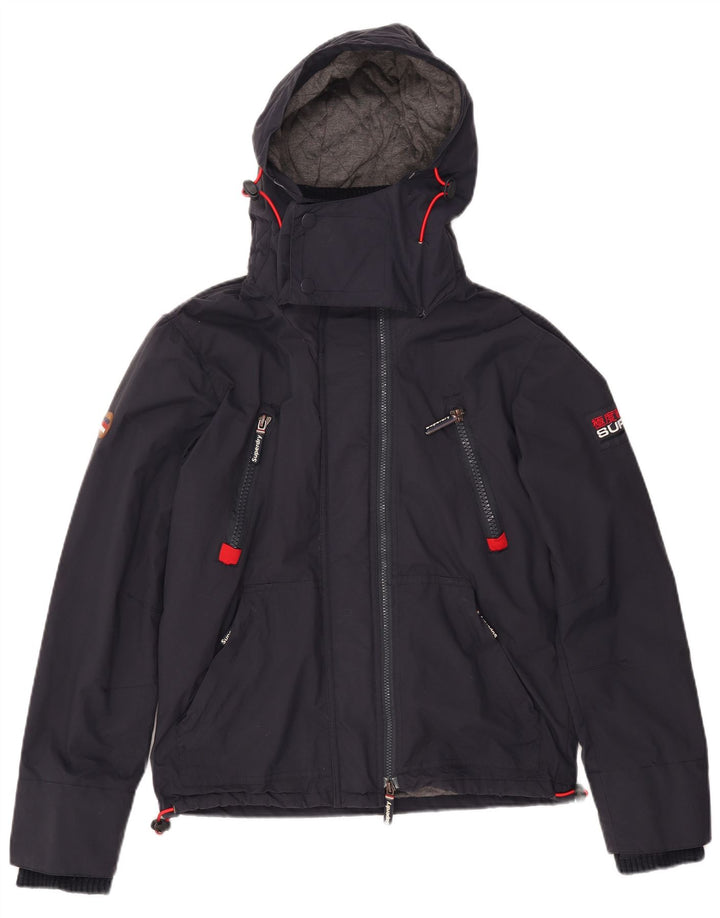 Superdry Herren-Windbreakerjacke mit Kapuze, UK 38, mittelmarineblaues Nylon