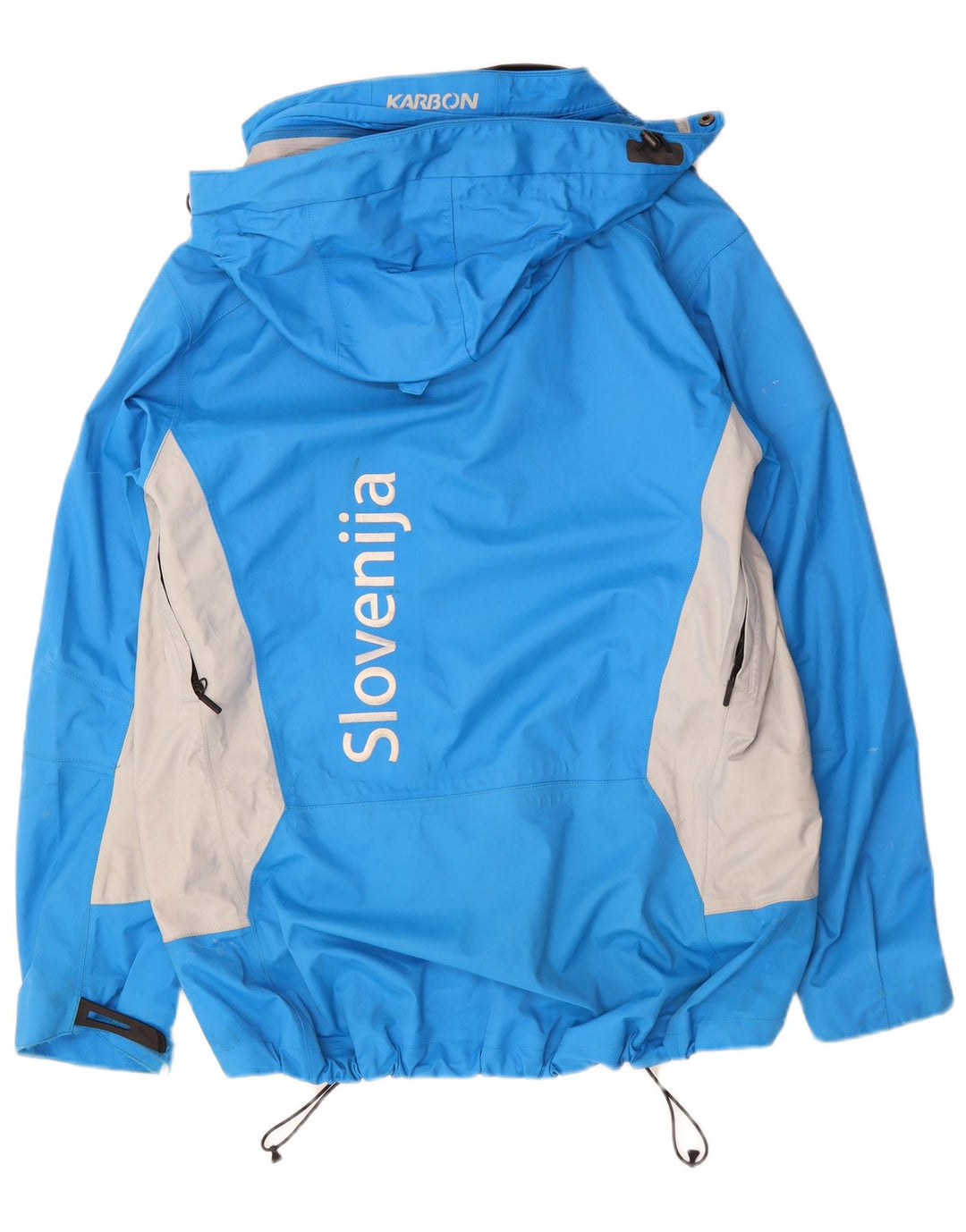 KARBON Herren-Regenjacke mit grafischer Kapuze, UK 40, Größe L, blaues Colourblock-Nylon