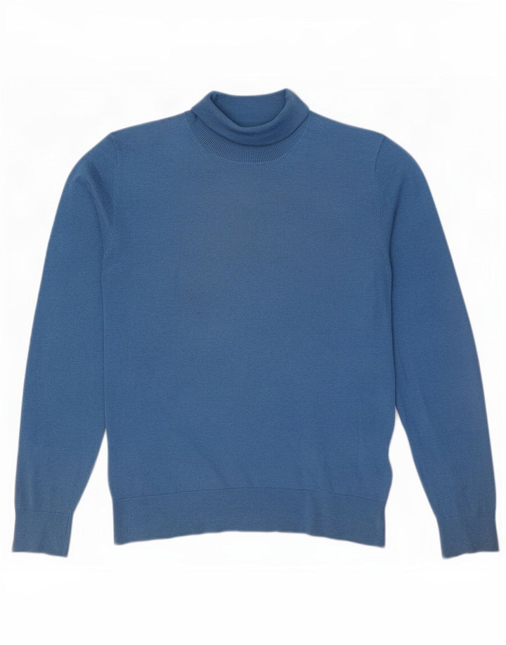 Massimo Dutti Rollkragenpullover für Damen, UK 14, mittelblaue Seide