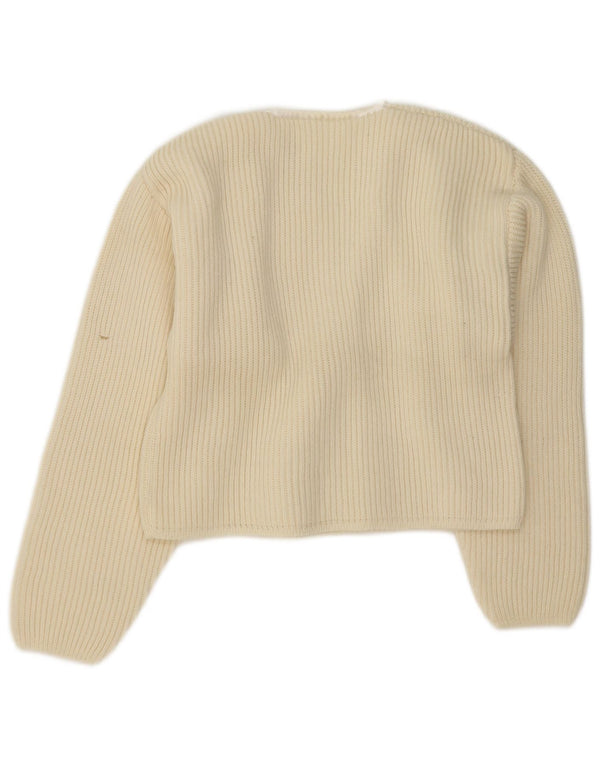 Vintage Damen Crop Double Breasted Cardigan Pullover UK 14 Medium Off White
